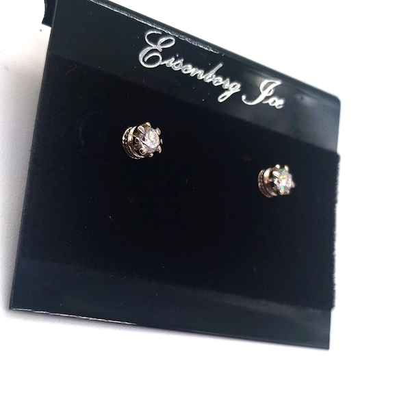 Vintage Eisenberg Ice 4MM Pave Cubic Zirconia Crystal Stud Earrings in Silver - Picture 2 of 5